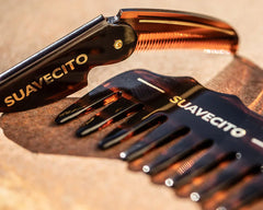 Deluxe Folding Mustache Comb - Amber